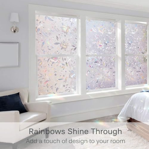 Volcanics Window Privacy Film Static Window Clings Vinyl 3D Decals Stickers Rainbow Window Film for Glass Door Home Heat Control Anti UV 17.5 x 78.7 Inches
