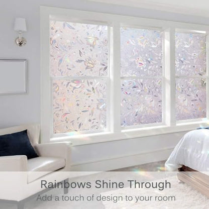 Volcanics Window Privacy Film Static Window Clings Vinyl 3D Decals Stickers Rainbow Window Film for Glass Door Home Heat Control Anti UV 17.5 x 78.7 Inches