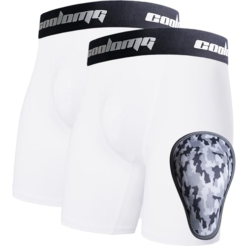 COOLOMG 2-Pack Boys Baseball Underwear with 1 Soft Protective Athletic Cup | Youth Groin Cup Compression Shorts for Football Baseball MMA Lacrosse - color: White, size: Medium