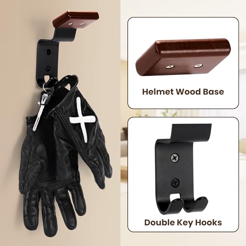 Motorcycle Helmet Holder Wall Mount - Solid Wood & Steel 1 Pack