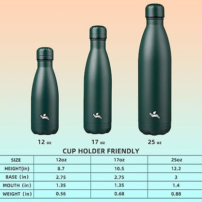 Konokyo 12 oz Insulated Stainless Steel Water Bottle, Army Green - color: Army Green, size: 12 Ounces