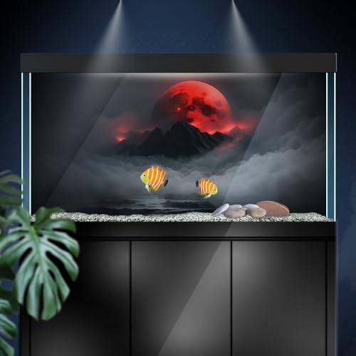 Aquarium Background Stickers - Red Moon Cloud Mist - Fish Tank Reptile Terrarium Decor Poster (120 x 60 cm / (47.2 x 23.6 inches))