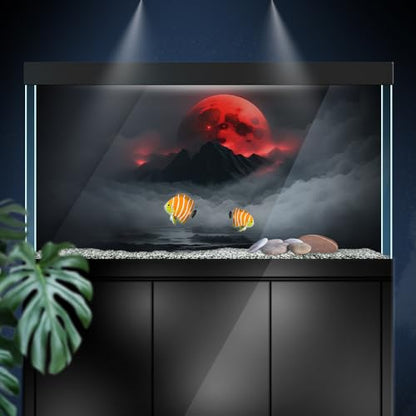 Aquarium Background Stickers - Red Moon Cloud Mist - Fish Tank Reptile Terrarium Decor Poster (120 x 60 cm / (47.2 x 23.6 inches))