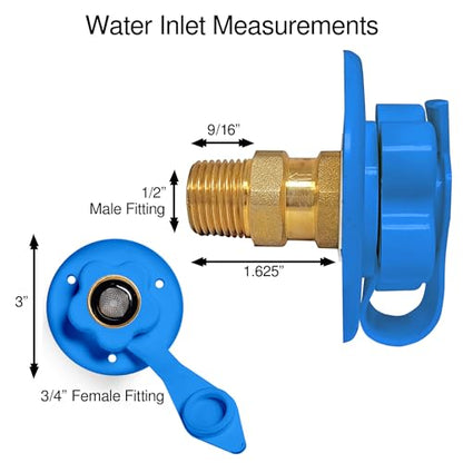 RV Water Inlet Connection. RV City Water Inlet With Check Valve. Inlet Hose Connector. Hose Flange Hookup For RV Camper (Blue) - color: Blue