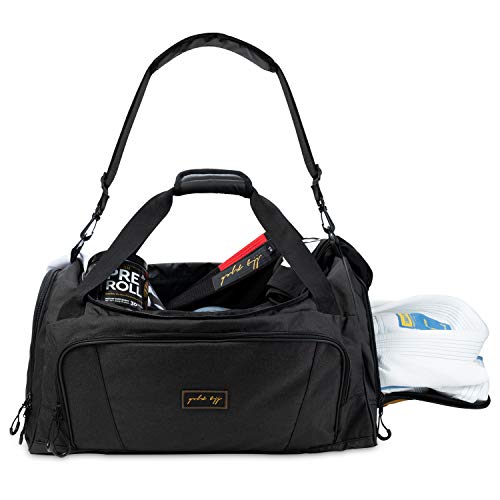 Gold BJJ Jiu Jitsu Duffle Bag - Waterproof Pocket for Sweaty Gi, Rashguard, or Shoes - The Perfect Duffel Bag for Martial Arts Gear, Boxing, MMA, and More - color: Black