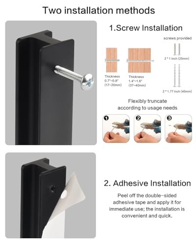 5 Pack Self Adhesive Drawer Pulls Matte Black 6 Inch Self Stick On Handles for Cabinets Sliding Door Handle Sliding Closet Door Pulls Peel and Stick