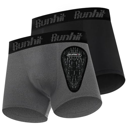 Runhit Boys Baseball Cup Underwear Football Cup Boxer Brief Youth Compression Shorts with Soft Protective Athletic Cup - color: Black+dark Grey, size: Medium