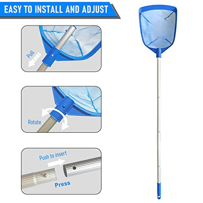 Swimming Pool Leaf Skimmer Net, with 5 Sections Telescopic Aluminum Pole & Nylon Medium Fine Mesh Pool Net, Pool Cleaning Tool for Removing Leaves & Debris - size: Pool Skimmer with Pole