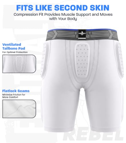 Exxact Sports Rebel 5-Pad Youth Football Girdle with Cup Pocket - color: White, size: Youth Small