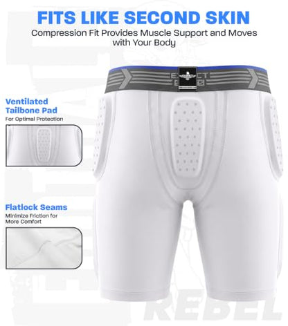 Exxact Sports Rebel 5-Pad Youth Football Girdle with Cup Pocket - color: White, size: Youth Small