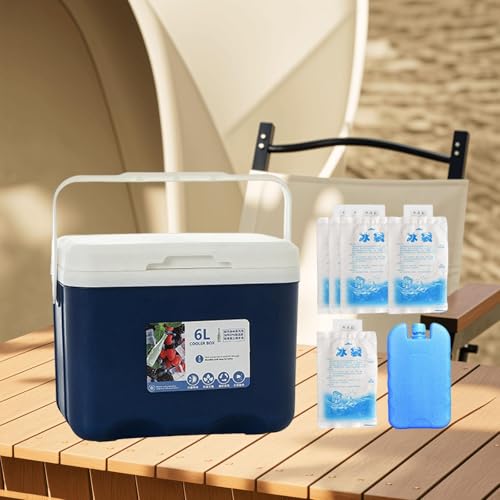 Menolana Camping Cooler, Ice Box Chest, for Freeze/Hot Food 6 L with Ice Pack Cold Storage Case for Yard Camping Beach Hiking Fishing - color: Blue