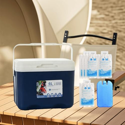 Menolana Camping Cooler, Ice Box Chest, for Freeze/Hot Food 6 L with Ice Pack Cold Storage Case for Yard Camping Beach Hiking Fishing - color: Blue