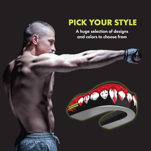 DAMAGE CONTROL Extreme Impact Sports Mouth Guard w/Case – Bleeding Fangs - color: Bleeding Fangs, size: Adult