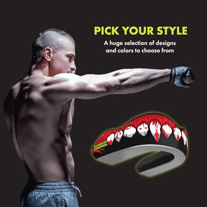 DAMAGE CONTROL Extreme Impact Sports Mouth Guard w/Case – Bleeding Fangs - color: Bleeding Fangs, size: Adult