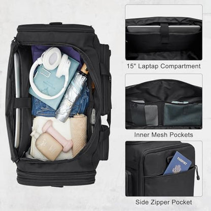G4Free 3-in-1 Expandable Duffle Bag for Travel Gym, Large Duffel Backpack - color: Black