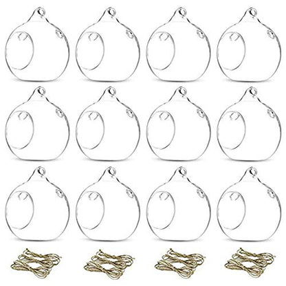 12 Pcs 3.15"/ 8cm Hanging Glass Tealight Holder Globe Plant Terrariums Glass Orbs Air Plants Tea Light Candle Holders Home Decor Indoor Outdoor Garden (with 2 Holes, 9 Pcs + 3 Pcs) - size: 12 Pcs