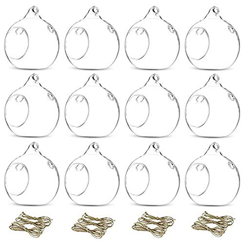 12 Pcs 3.15"/ 8cm Hanging Glass Tealight Holder Globe Plant Terrariums Glass Orbs Air Plants Tea Light Candle Holders Home Decor Indoor Outdoor Garden (with 2 Holes, 9 Pcs + 3 Pcs) - size: 12 Pcs