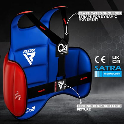 RDX Boxing Body Protector Reversible, Kickboxing MMA Muay Thai Chest Guard, Sparring Training Heavy Punching, Adjustable Shield, Martial Arts Upper Belly Protection Pad, Taekwondo TKD Vest - color: RED, size: XX-Large