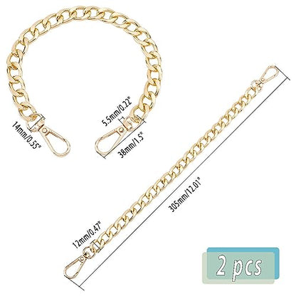 PH PandaHall 2pcs 12 Inch Golden Purse Chain, Purse Strap Flat 0.5 inch Wide Wallet Chain Handbag Replacement Strap with Buckles Gold Chain for Purse Handbags Clutches Crossbody Bags Pants - color: Golden, size: 12 Inch