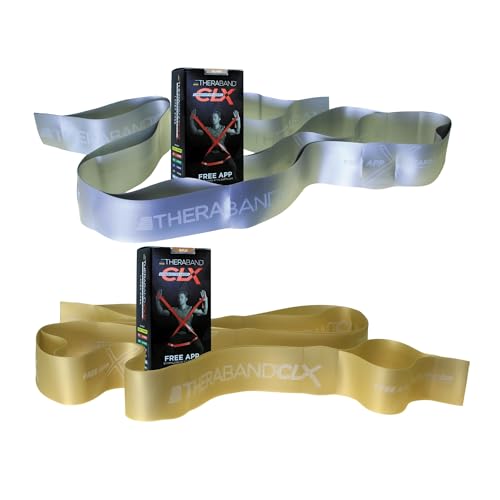 THERABAND CLX Resistance Band with Loops, Fitness Band for Home Exercise and Workouts - color: Silver/Gold - Super Heavy/Max