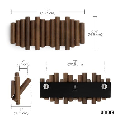 Umbra Picket Coat Rack, Wall Mount 5 Flip-Down Coat Hooks, Walnut - color: Walnut, size: 5-Hook