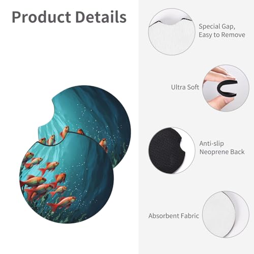 2 Pack Car Coaster for Cup Holders Fish Aquarium Car Cup Coaster 2.7" Neoprene Non-Slip Automotive Cup Mat Universal Auto Car Interior Accessories for Women Men Cup Pad