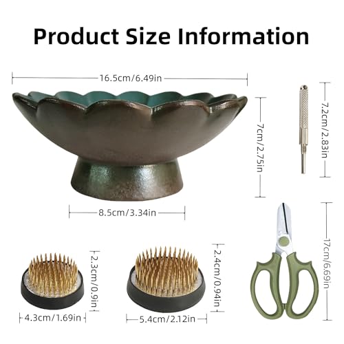 WEOPYCJ Japanese Ikebana, Lotus Shaped Ceramic Bowl Vase, Flower Arranging Supplies Kit with 2pc Round Floral Frog 1 Scissors 1 Kenzan Straightener