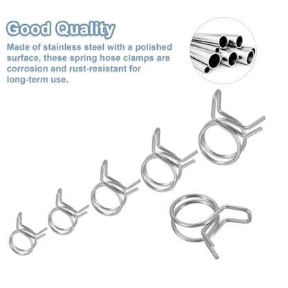 uxcell 25Pcs 19mm/0.75inch Inner Dia Double Wire Spring Hose Clamp, Stainless Steel Adjustable Spring Clips for Hose Fuel Line Silicone Tube Water Pipe Air Pipe
