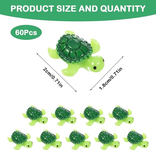 60PCS Mini Green Turtle, Mini Resin Tortoise, Cute Miniature Sea Turtle Figurines, Tiny Tortoise Figurines for Fairy Garden Landscape, Aquarium, Birthday Party, Ornament Home Plant Decor and DIY Craft