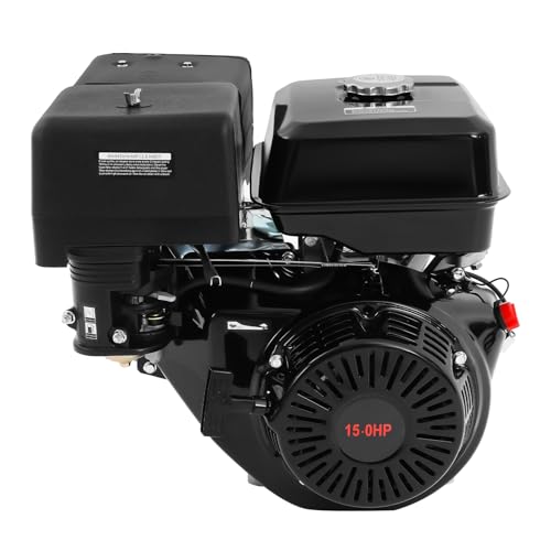 15HP 4-Stroke Gas Engine 420cc OHV Single Cylinder 9700W Max Power 3600rpm Air Cooling Hand Pull Start Low Fuel Consumption with 1.43gal Fuel Tank & Oil Alarm for Compressor, Lawnmower, Go Kar