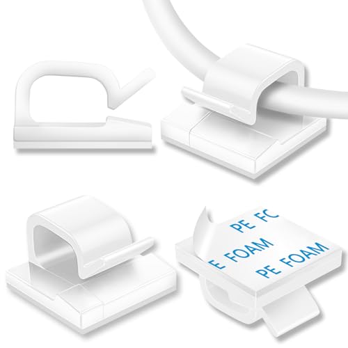 65 Pcs Cable Clips, Adhesive Cable Organizer Cord Holder Wire Clip Wire Management Self Adhesive Hooks Wire Holder for Office, Home(White, 65PCS-Large) - color: White, size: 65PCS-Large