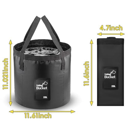 20L Collapsible Bucket – 5 Gallon Portable Folding Water Container with Handles for Car Wash, Camping, Gardening & Fishing Outdoor Use – Leakproof, Durable Foldable Space-Saving Design (Black)