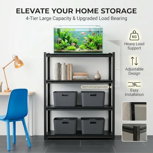 Fish Tank Stand Aquarium Stand, Heavy Duty Metal Shelving Unit with Storage Shelf, 4-Tier Adjustable Utility Shelf for 20 Gallon Fish Tank, Reptile Stand, Garage Shelving for Home Office,Modern Black - color: Black-fish02