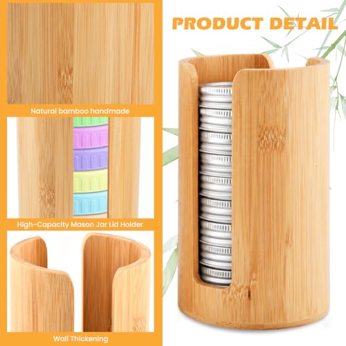2 Pack Mason Jar Lid Organizer, Bamboo Vertical Storage Holder for Home Kitchen Organization & Tumbler Lids, Wooden Storage Accessories for Mason/Canning/Bamboo Lids(Wide & Regular Mouth)