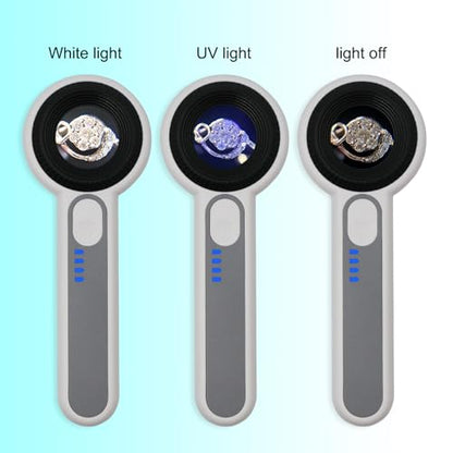 Handheld Magnifier 60X with UV&LED Lights Jeweler Loups Magnifying Glass with 30mm Optical Lens, Touch Light Control, Battery LED Indicator, Rechargeable Loupe Magnifier for Gemstones Watches Plants - size: 60X with Touch Light