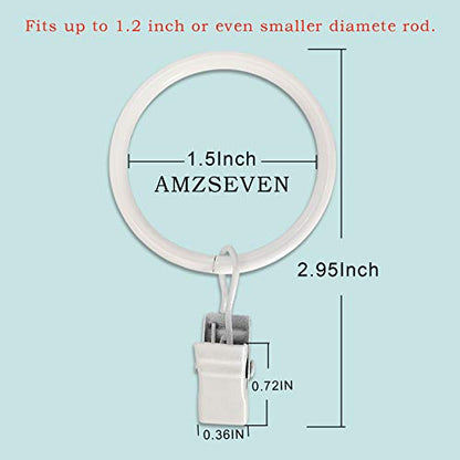 40 Pack Metal Curtain Rings with Clips, Drapery Clips Hooks, Decorative Curtain Rod Clips 1.5 in Interior Diameter, Rustproof White
