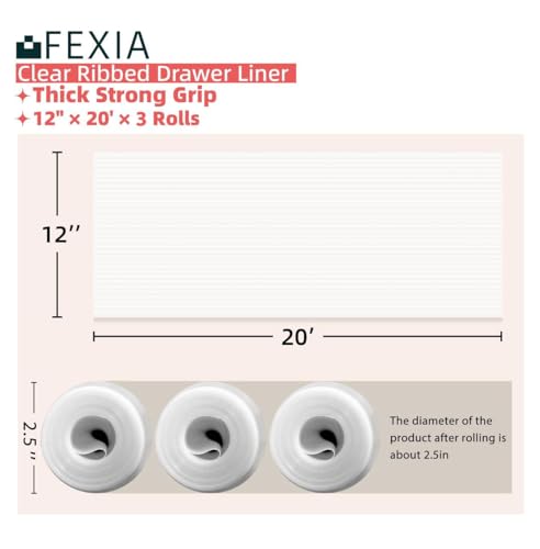 3 Rolls Shelf Liners for Kitchen Cabinets Non-Slip Drawer Liner 12 Inches x 20 FT Waterproof & Oil-Proof Non Adhesive Durable Material Fridge Liner for Shelves - size: 12"W x 720"L