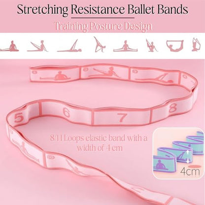 Multi-Loop Stretch Band - Yoga, Pilates, Ballet, and Physical Therapy Stretching Strap for Flexibility, Leg Stretching, and Exercise - Durable Stretching Equipment - color: Pink - 11 Loops