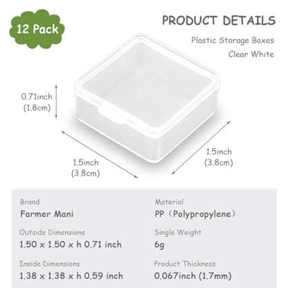 12 Pack Plastic Storage Cases with Lid, 1.5 x 1.5 x 0.71 Inch,Square Empty Clear Plastic Storage Containers for Small Items, Jewelry, Earrings, Necklace, Rings, Cosmetics, Threads, Beads, Crafts etc. - size: 1.5 x 1.5 x 0.71 Inch