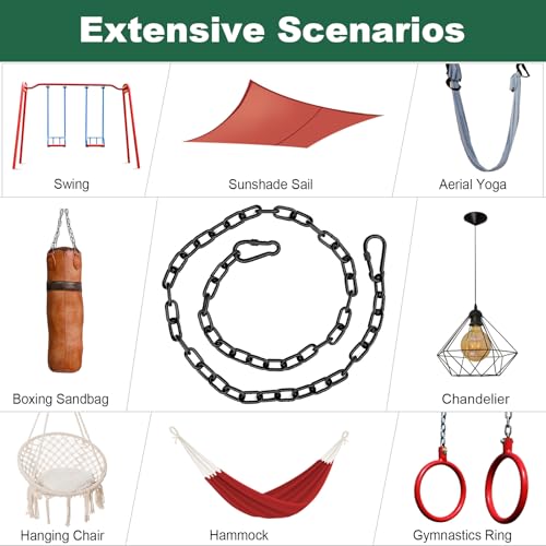 59 Inch Adjustable Hanging Chain with 4 Clasps, Welded Steel Chain with Corrosion-Resistant Coating, 660 LBS Load Heavy Duty Suspension Chain for Swing, Boxing Bag, Sunshade Sail, Indoor Outdoor Use - size: 59inch