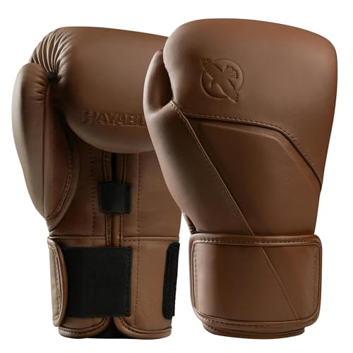 Hayabusa E1 Leather Boxing Gloves for Men and Women Wrist and Knuckle Protection, Dual Splinted Wrist Support, Cloud-Like Knuckle Padding - color: Brown, size: 14oz