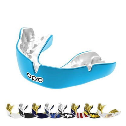 OPRO Instant Custom-Fit Mouthguard – Dentist Level Gum Shield Adult and Kids – OPRO Mouth Guard Boxing and MMA, Self-Fit Gum Shield Rugby – Maximum Protection with Dental Warranty (Sky Blue/White) - color: Sky Blue/White, size: Adult (10+)