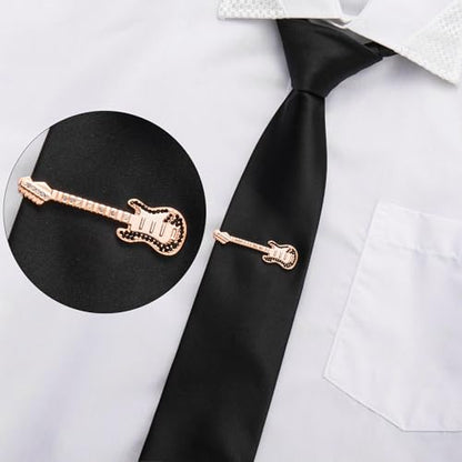 HAWSON 2/2.2 Inch Various Tie Clips for Men Unique, Personalized Novelty Tie Bars Pins Tacks, Funny Theme Wedding Holiday Gifts for Husband Groomsmens - style: Rose Gold Electric Guitar