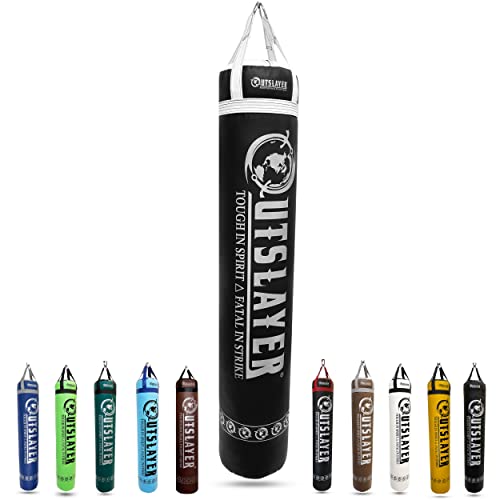Muay Thai Punching Bag 6ft 150lbs Unfilled Made in USA - color: Black/White, size: Without Bottom D-Ring