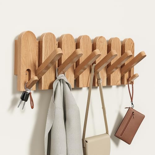 Solid Walnut Coat Rack Wall Mount 16.5",Wall Mounted Coat Rack with 8 Hooks - color: Natural, size: 8 Hooks