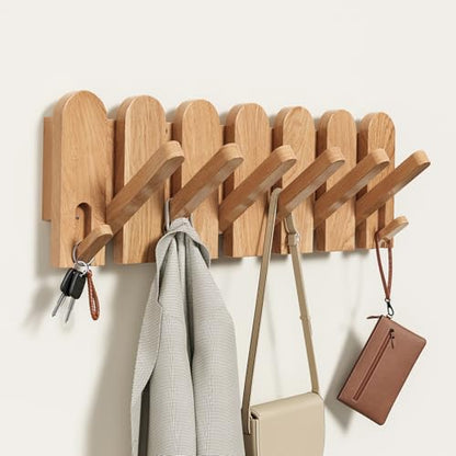 Solid Walnut Coat Rack Wall Mount 16.5",Wall Mounted Coat Rack with 8 Hooks - color: Natural, size: 8 Hooks