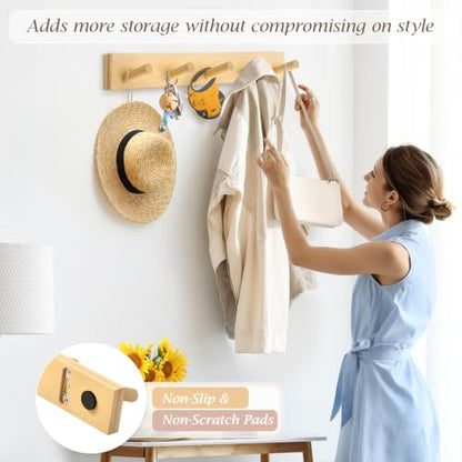 Coat Rack Wall Mount, Wooden Coat Hanger, Natural, 1 Pcs - color: Natural