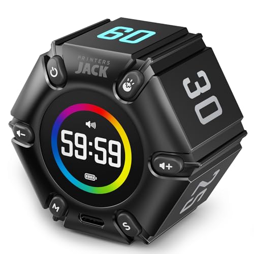 Smart FILP Pomodoro Timer 3/5/10/25/30/60min Preset, Silent & Sound Alarm | Productivity Cube timer, Visual Timer for Office, ADHD, Study, Work, Magnetic Timer with Flip Custom Countdown - Black - color: Real Black