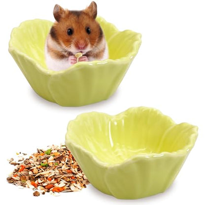 2 Pcs Hamster Food Bowl, Ceramic Dwarf Hamster Food Bowl Feeder Water Rat Bowl Small Animal Food Dish for Golden Bears, Hedgehogs, Dutch Pigs, Parrots (Yellow)