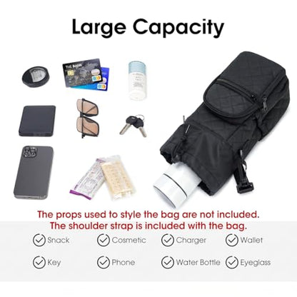 sportsnew 40oz Insulated Crossbody Water Bottle Bag Gym Hiking Phone Pocket - color: Quilt Black